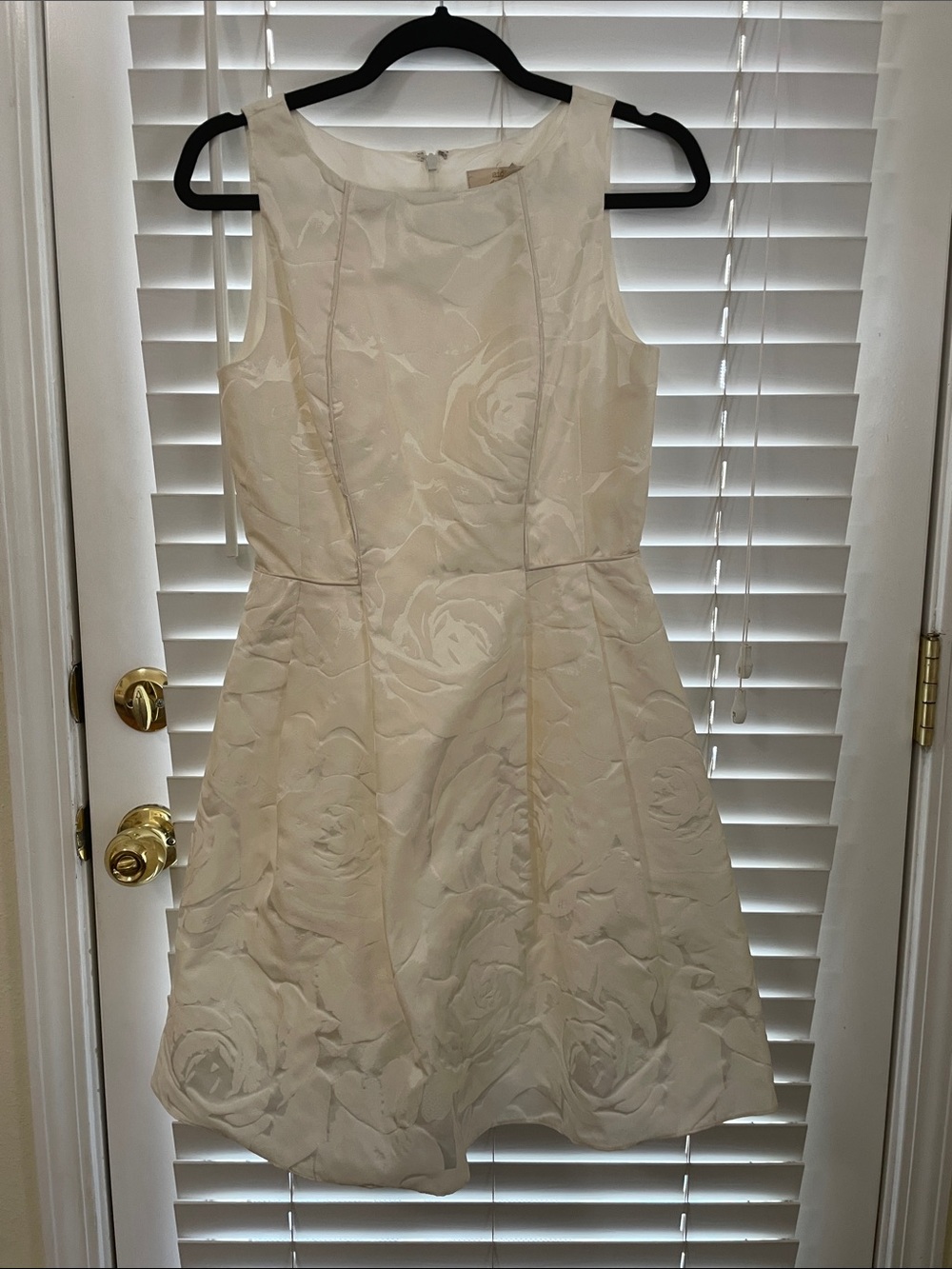 Sleeveless Ivory Floral Jacquard Fit & Flare Dress